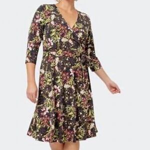 Leota Floral Faux Wrap Dress 3/4 sleeve